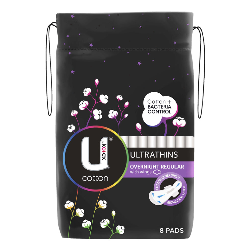 8pc U By Kotex Ultra Thins Overnight Regular With Wings Pads