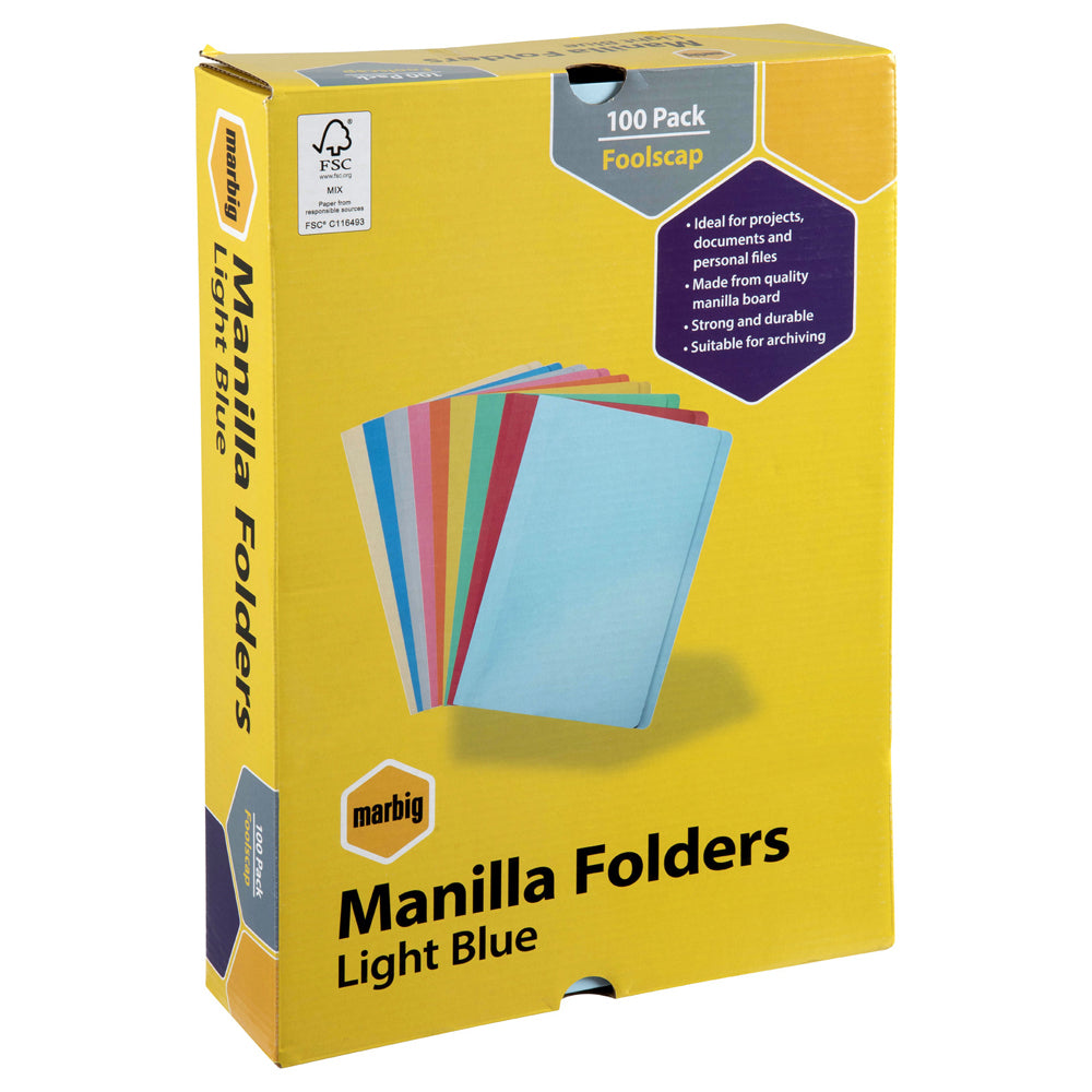 1108117-100pc-marbig-foolscap-file-170gsm-manilla-folder-light-blue