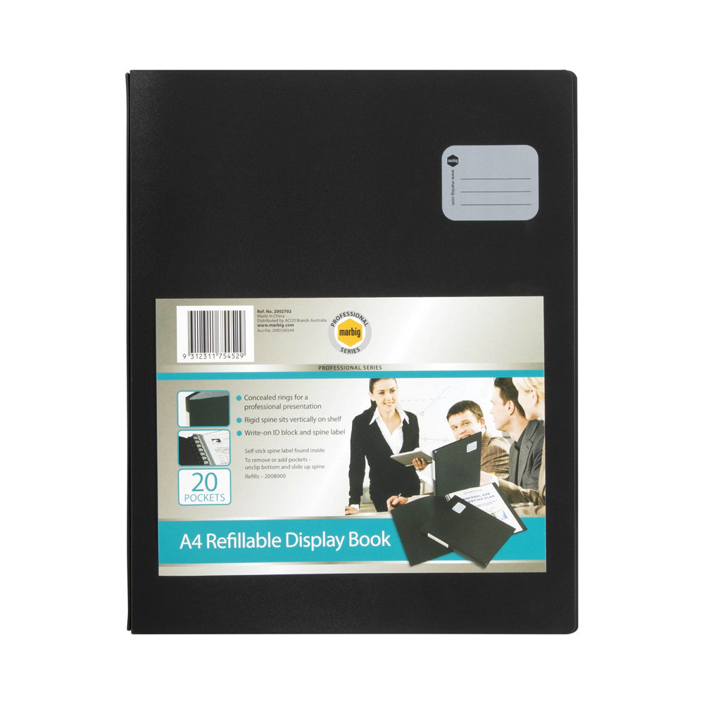 2002702-marbig-pro-20-pocket-refillable-display-book-black