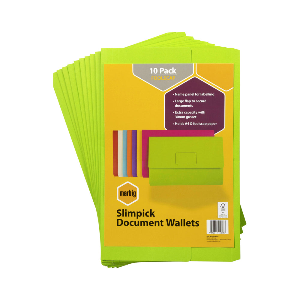 4004304-10pc-marbig-brights-slimpick-foolscap-document-wallet-green