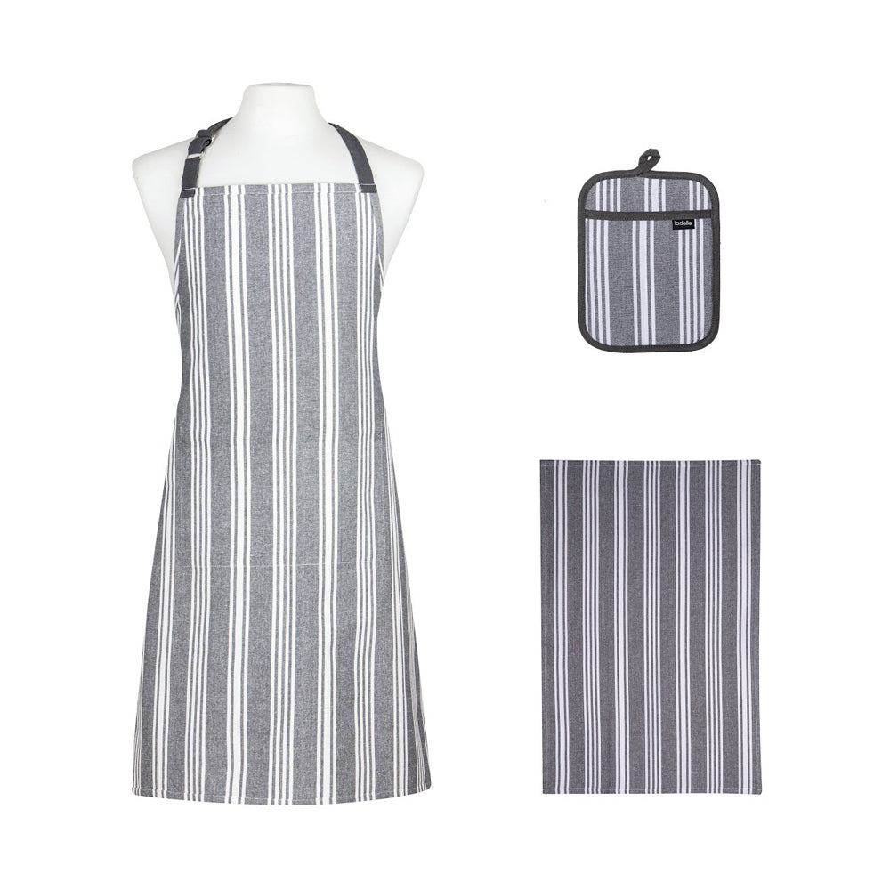 40465-02-3pc-ladelle-eco-stripe-apron-potholder-kitchen-accessory-set-slate-grey