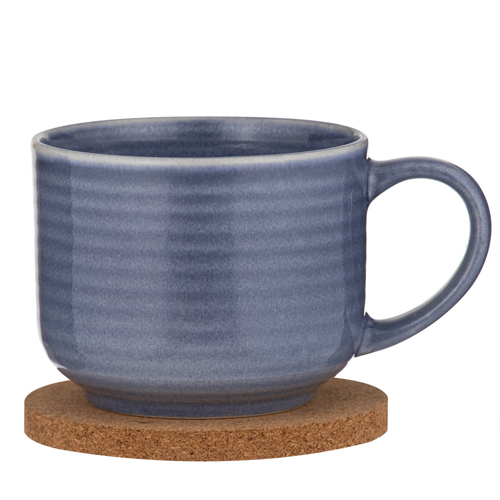 60836-2pc-ladelle-melange-cornflower-stoneware-cork-500ml-mug-coaster-set-blue