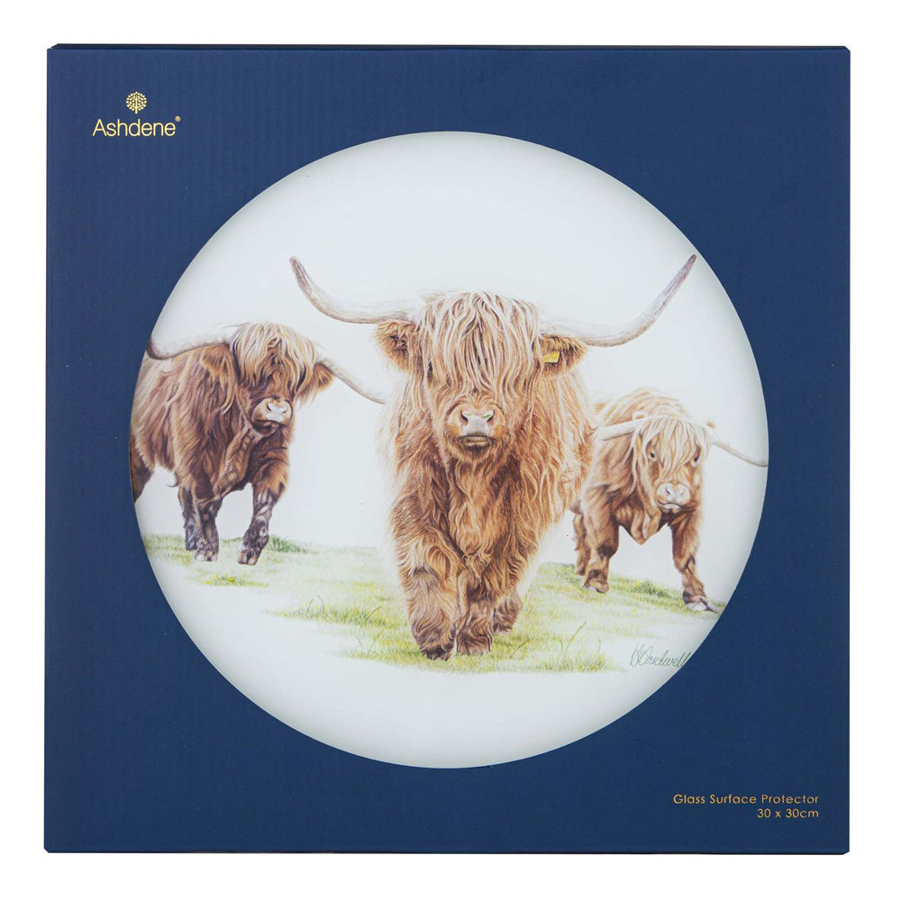 521835-ashdene-glass-30cm-highland-herd-round-surface-protector