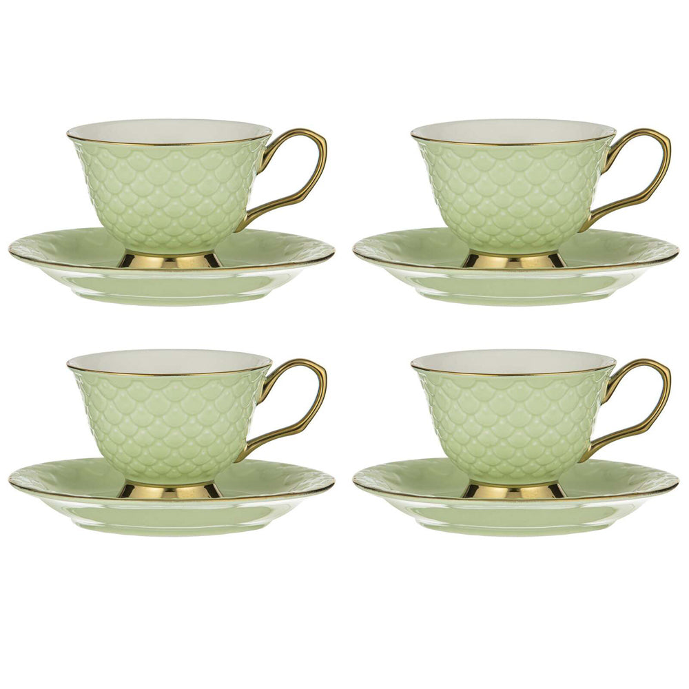 521904-4x-ashdene-new-bone-china-ripple-pistachio-cup-saucer-set-green