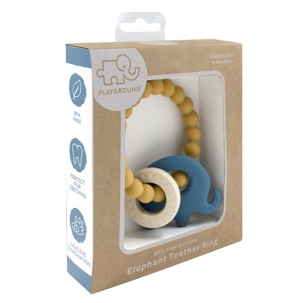4236110-playground-baby-11cm-silicone-beechwood-elephant-teether-3m-steel-blue