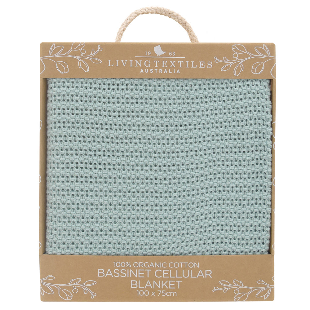 Living Textiles Baby 100cm Cotton Bassinet/Cradle Cellular Blanket - Sage