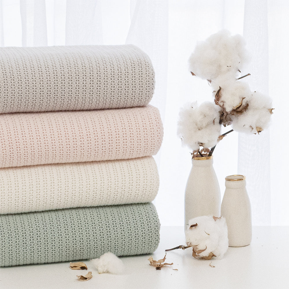 Living Textiles Baby 100cm Cotton Bassinet/Cradle Cellular Blanket - Sage
