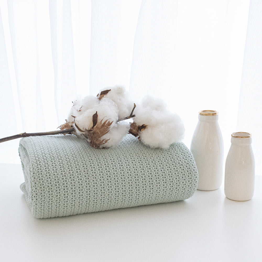 Living Textiles Baby 100cm Cotton Bassinet/Cradle Cellular Blanket - Sage