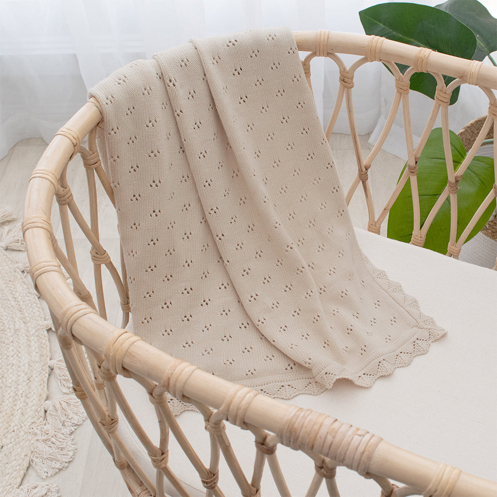 Living Textiles 85cm Cotton Heirloom Baby Blanket - Sand