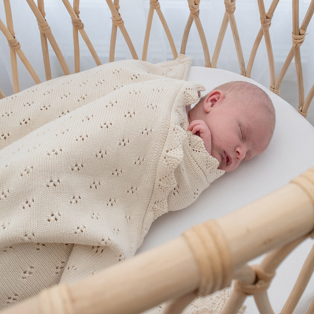 Living Textiles 85cm Cotton Heirloom Baby Blanket - Sand