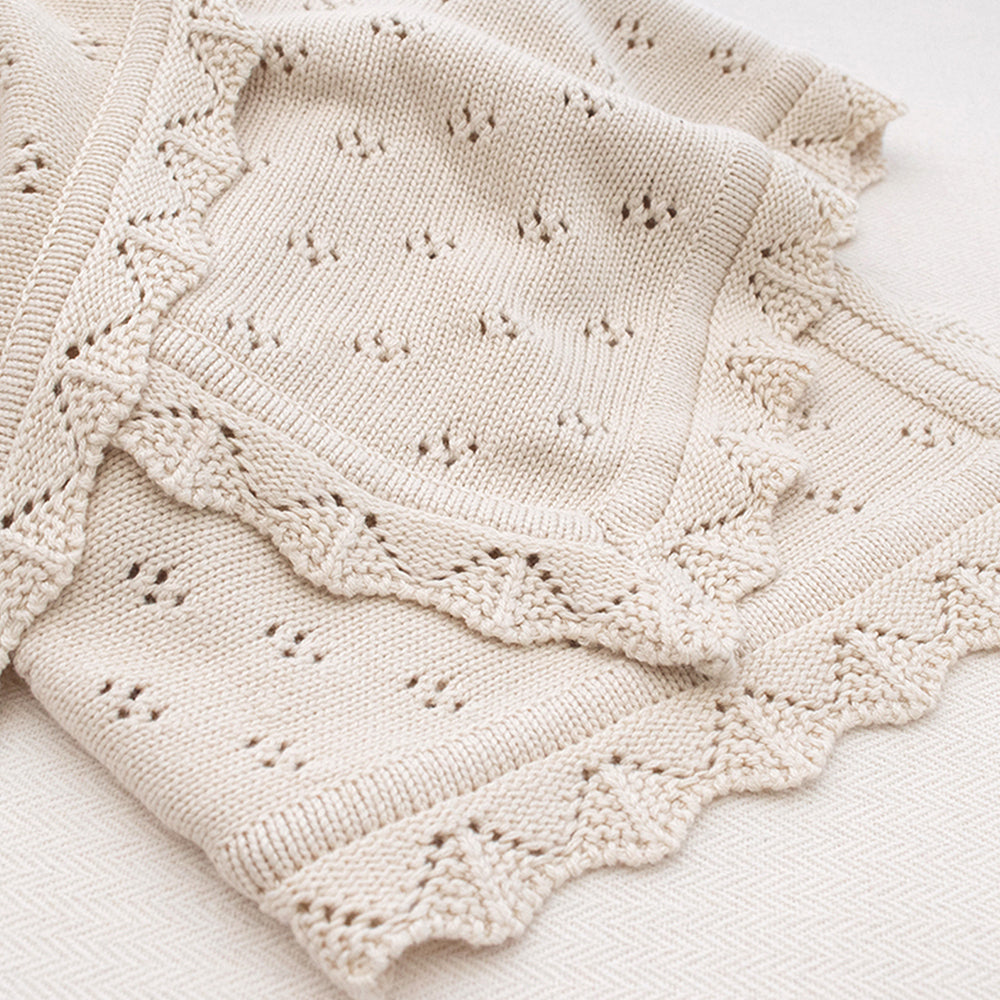 Living Textiles 85cm Cotton Heirloom Baby Blanket - Sand