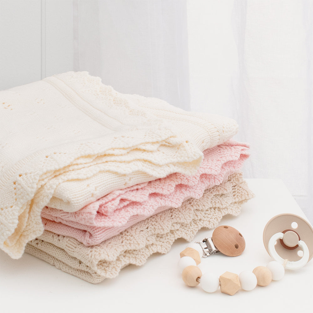 Living Textiles 85cm Cotton Heirloom Baby Blanket - Sand