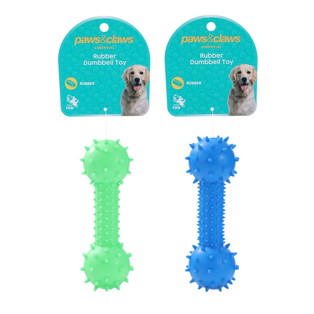 36034-paws-claws-rubber-14-5x5cm-dumbbell-pet-dog-toy-assorted