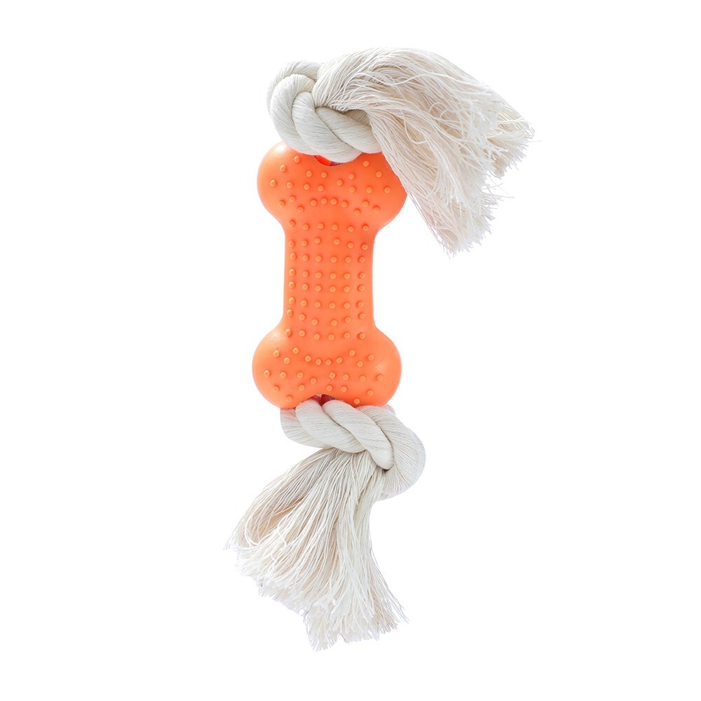 36096-paws-claws-essential-8-5cm-rubber-bone-w-rope-dog-toy-assorted