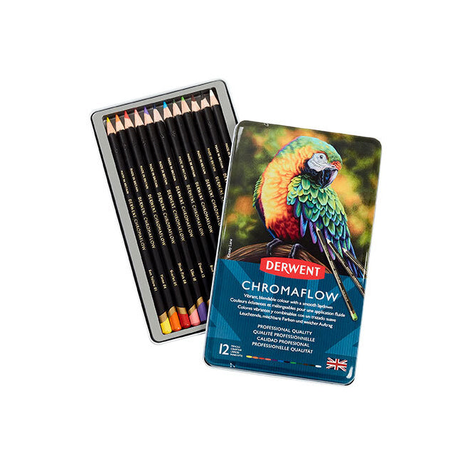 2305856-12pk-derwent-chromaflow-professional-drawing-colouring-pencil-tin