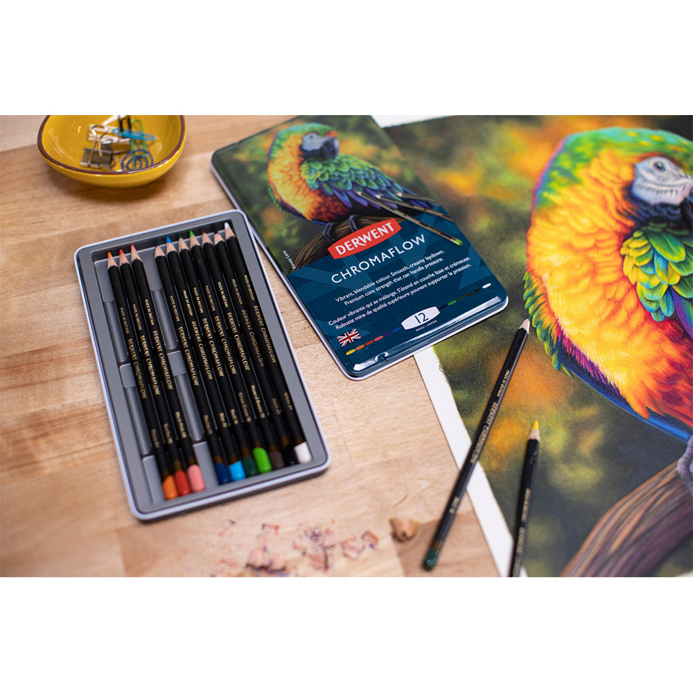 2305856-12pk-derwent-chromaflow-professional-drawing-colouring-pencil-tin