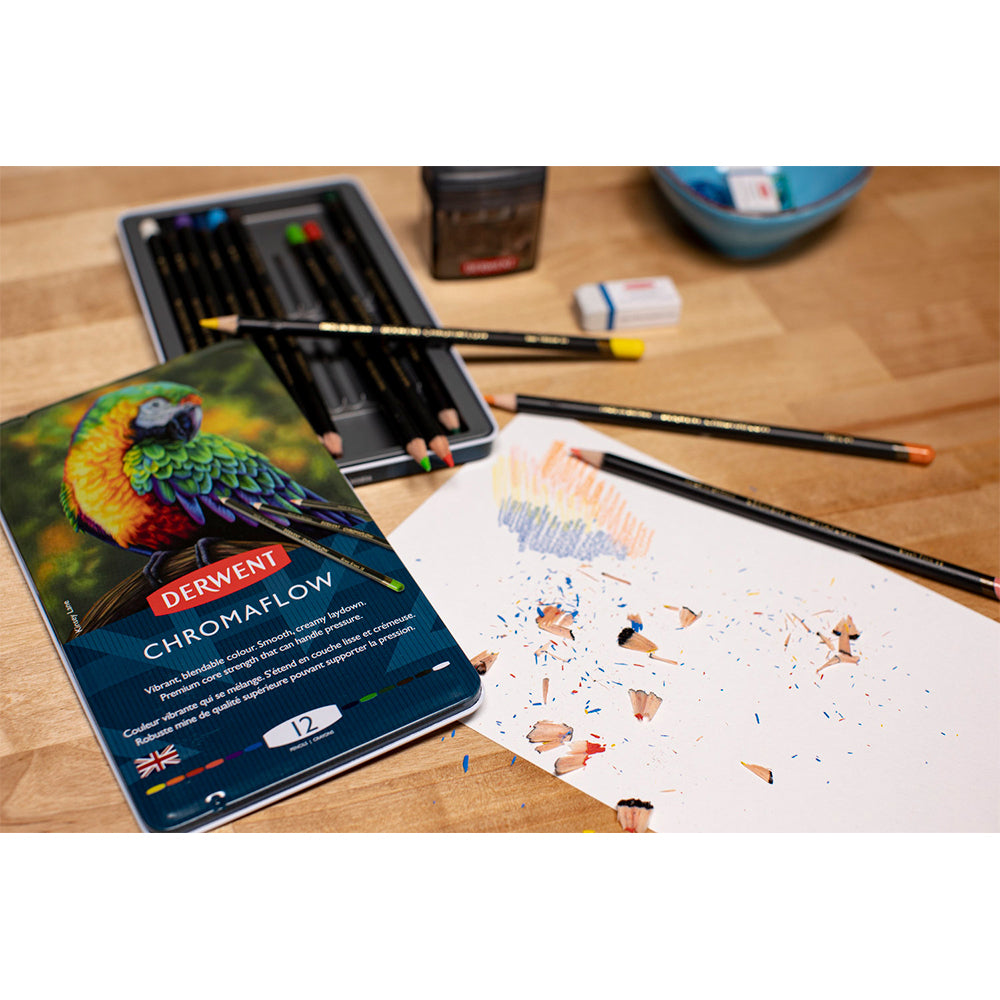 2305856-12pk-derwent-chromaflow-professional-drawing-colouring-pencil-tin