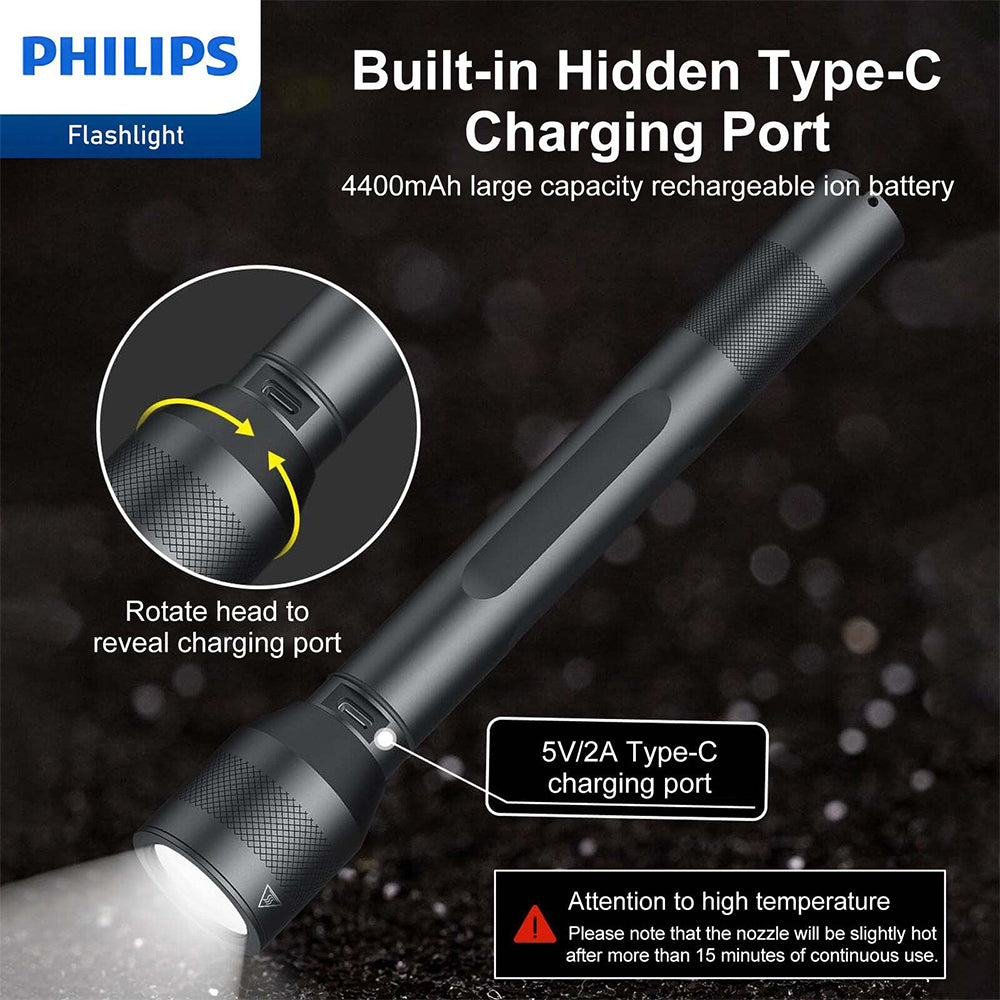 4895229136144-philips-rechargeable-led-handheld-1000lm-flashlight-black