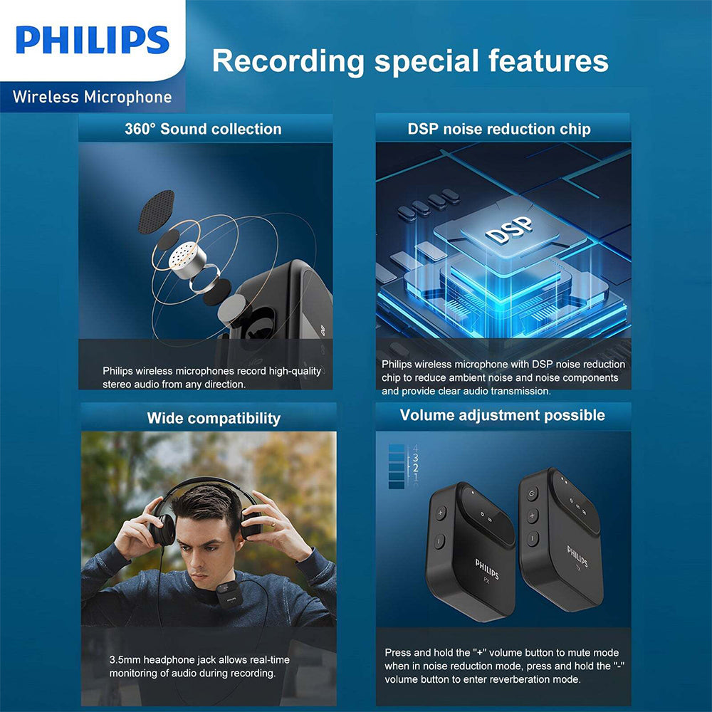 6951613954881-2pc-philips-2-4ghz-wireless-microphone-sound-recorder-collector-black