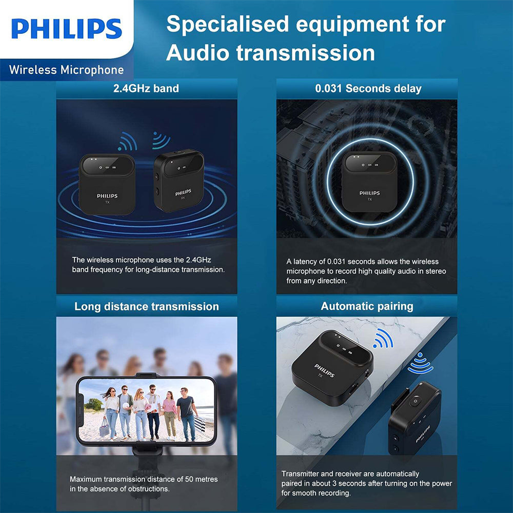 6951613954881-2pc-philips-2-4ghz-wireless-microphone-sound-recorder-collector-black
