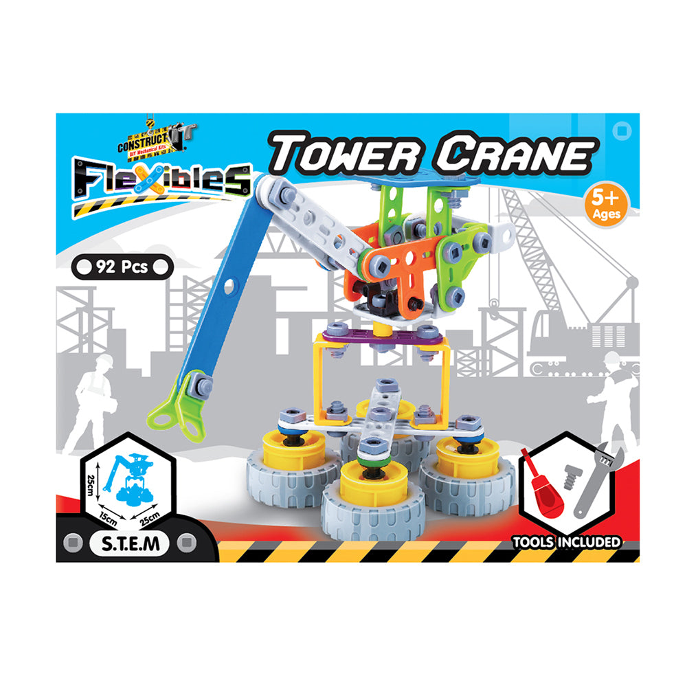 92pcs Construct IT Flexibles DIY Tower Crane Toy w/ Tools Kit Kids 4y+