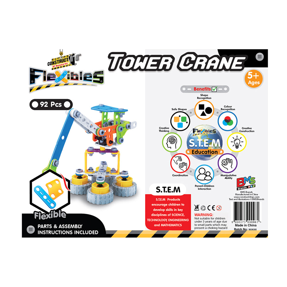 92pcs Construct IT Flexibles DIY Tower Crane Toy w/ Tools Kit Kids 4y+
