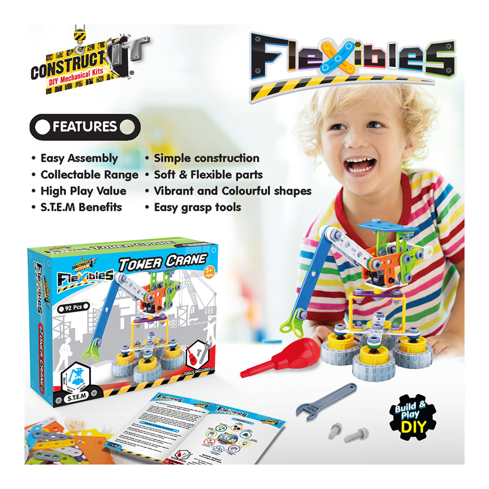 92pcs Construct IT Flexibles DIY Tower Crane Toy w/ Tools Kit Kids 4y+