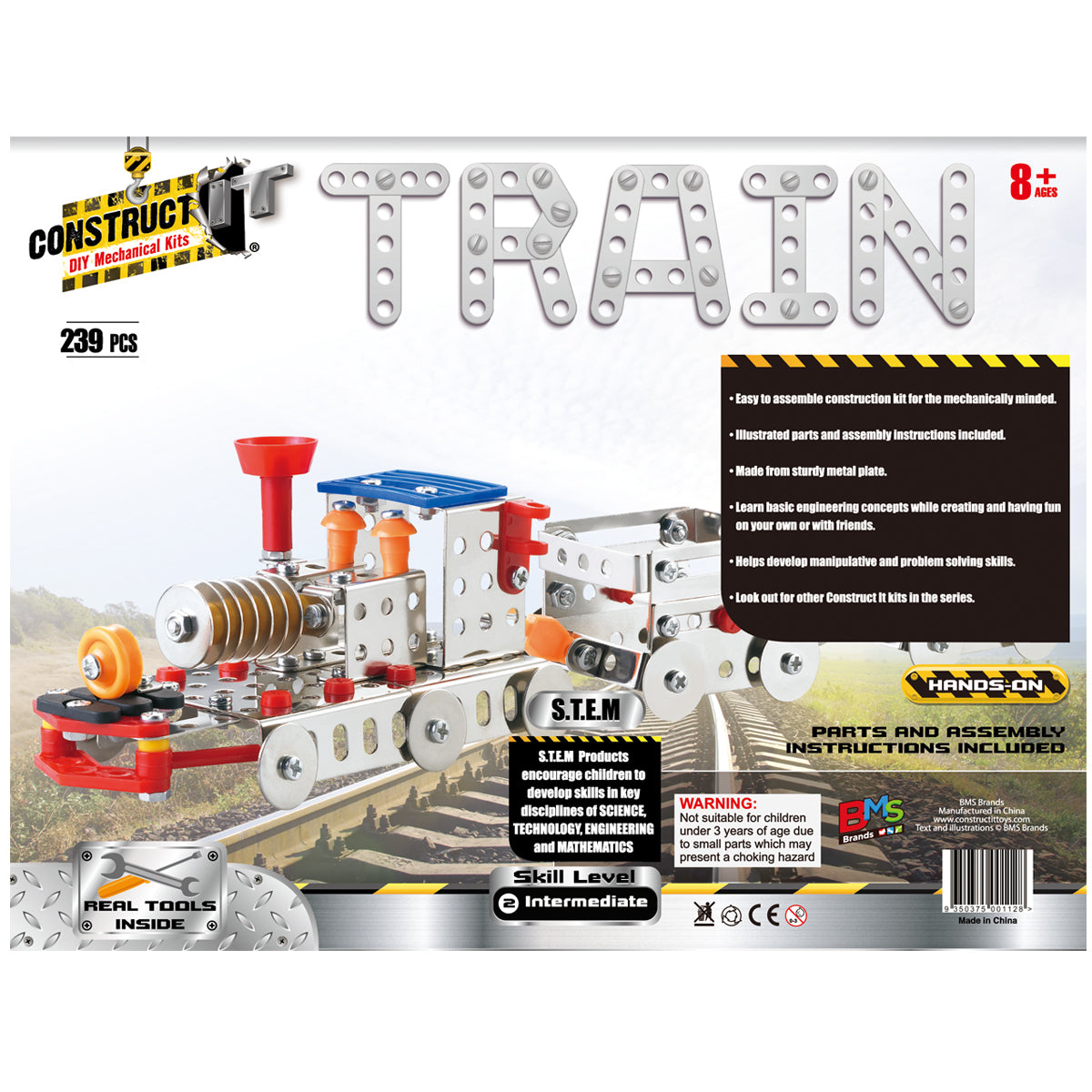 239pc Construct IT DIY Train Toy w/ Tools Kit Kids 8y+