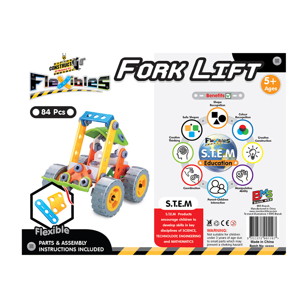 84pcs Construct IT Flexibles DIY Fork Lift Toy w/ Tools Kit Kids 4y+