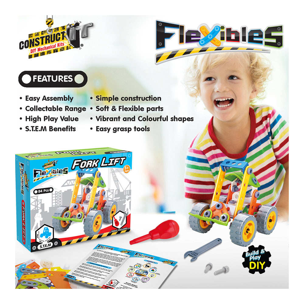 84pcs Construct IT Flexibles DIY Fork Lift Toy w/ Tools Kit Kids 4y+