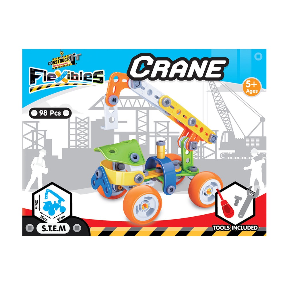 98pcs Construct IT Flexibles DIY Crane Toy w/ Tools Kit Kids 4y+