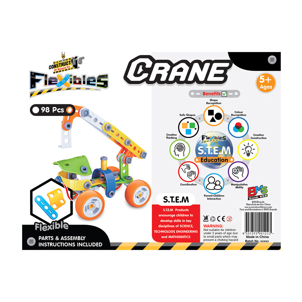 98pcs Construct IT Flexibles DIY Crane Toy w/ Tools Kit Kids 4y+