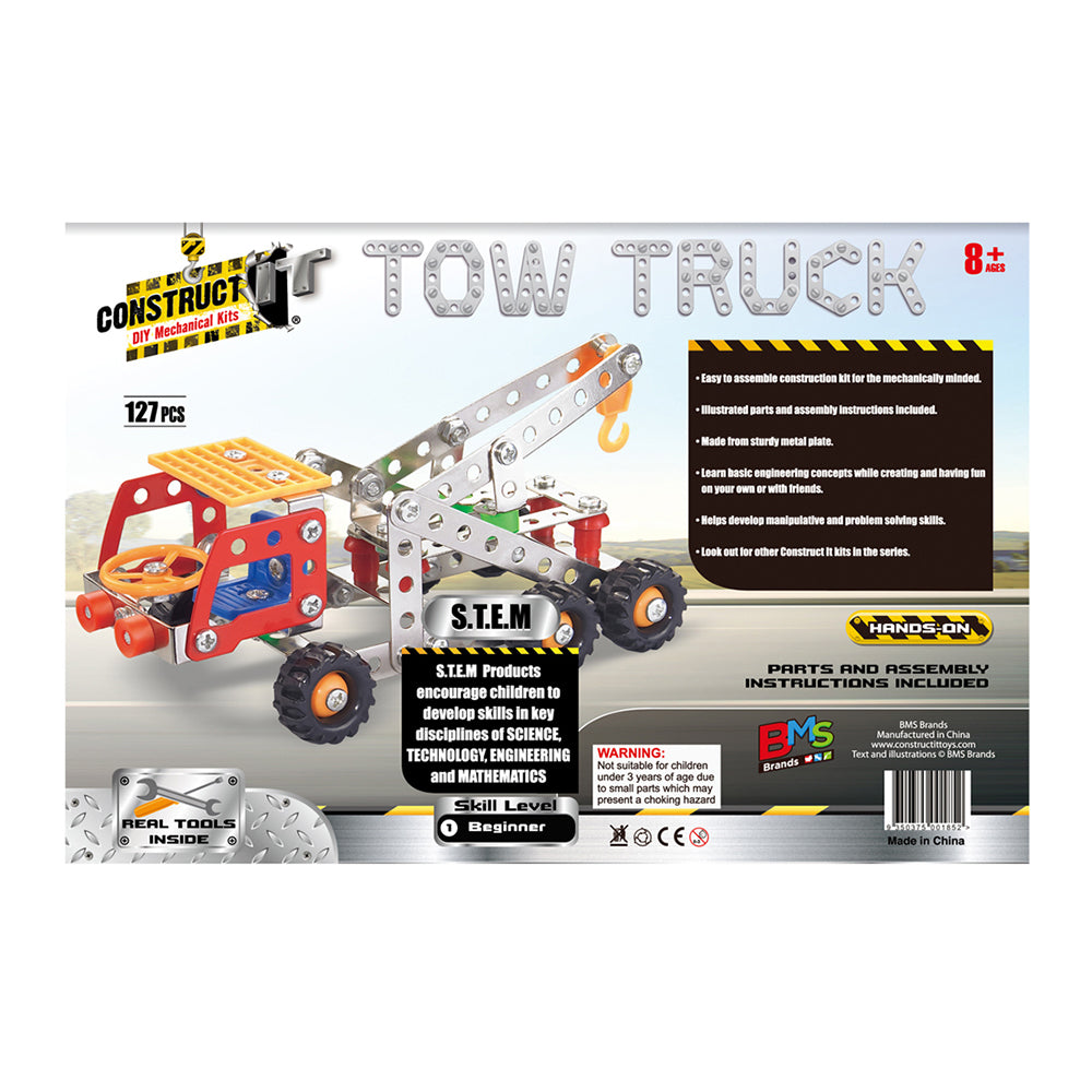 127pc Construct IT DIY Tow Truck Toy w/ Tools Kit Kids 8y+