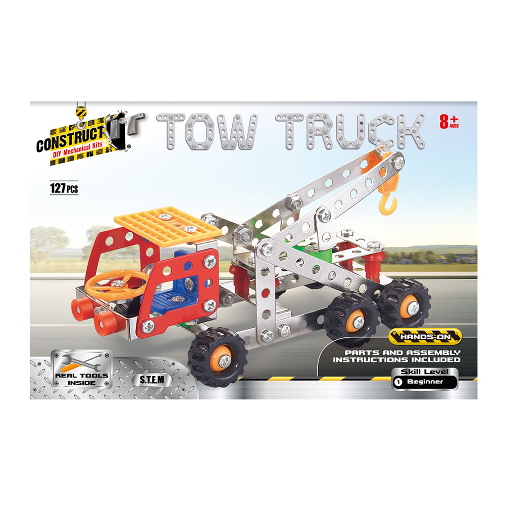 127pc Construct IT DIY Tow Truck Toy w/ Tools Kit Kids 8y+