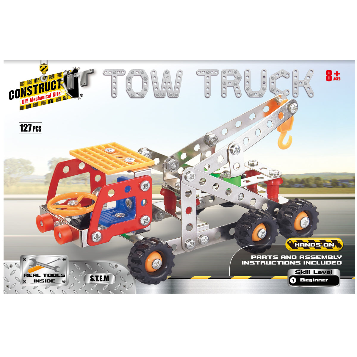 127pc Construct IT DIY Tow Truck Toy w/ Tools Kit Kids 8y+