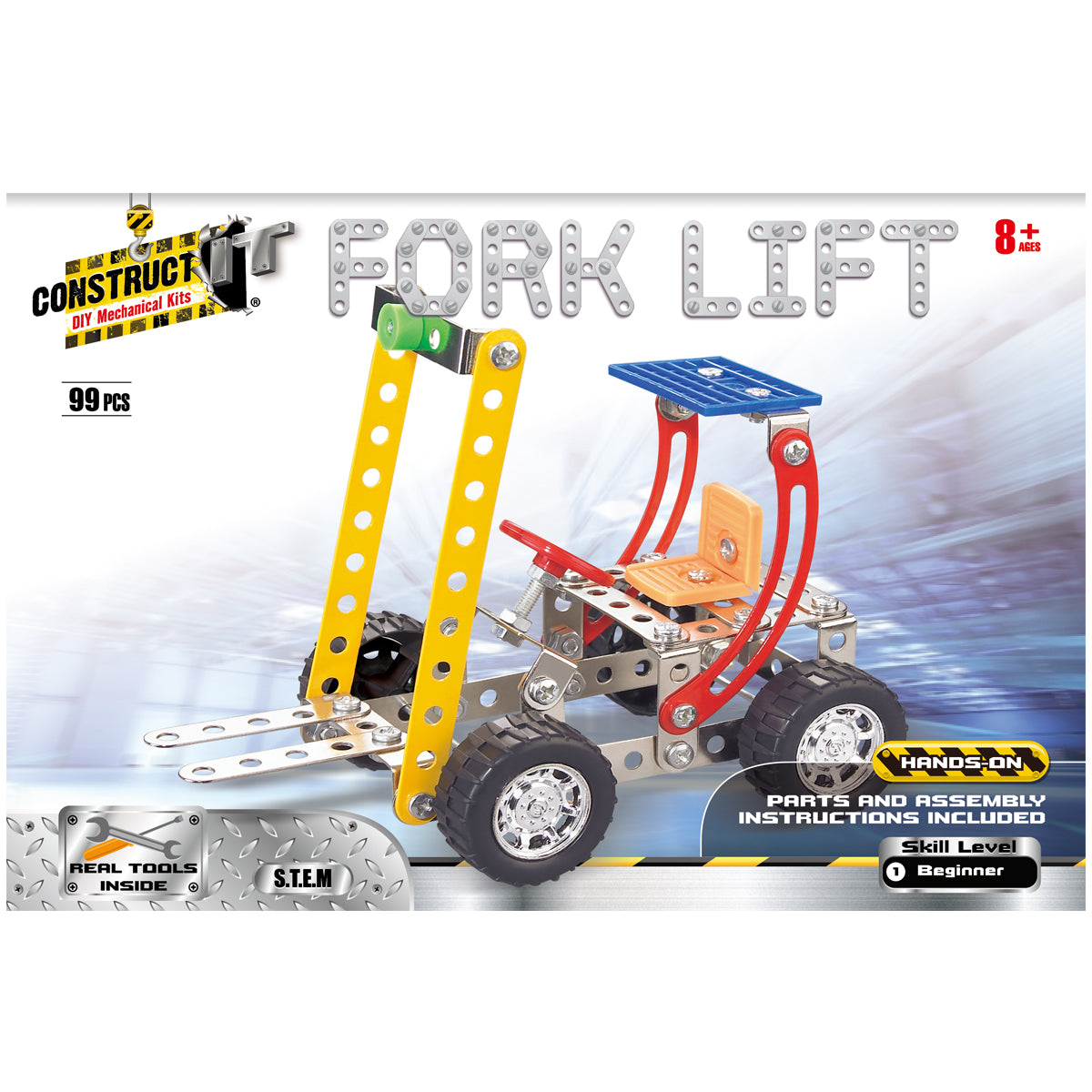 99pc Construct IT DIY Forklift Toy w/ Tools Kit Kids 8y+