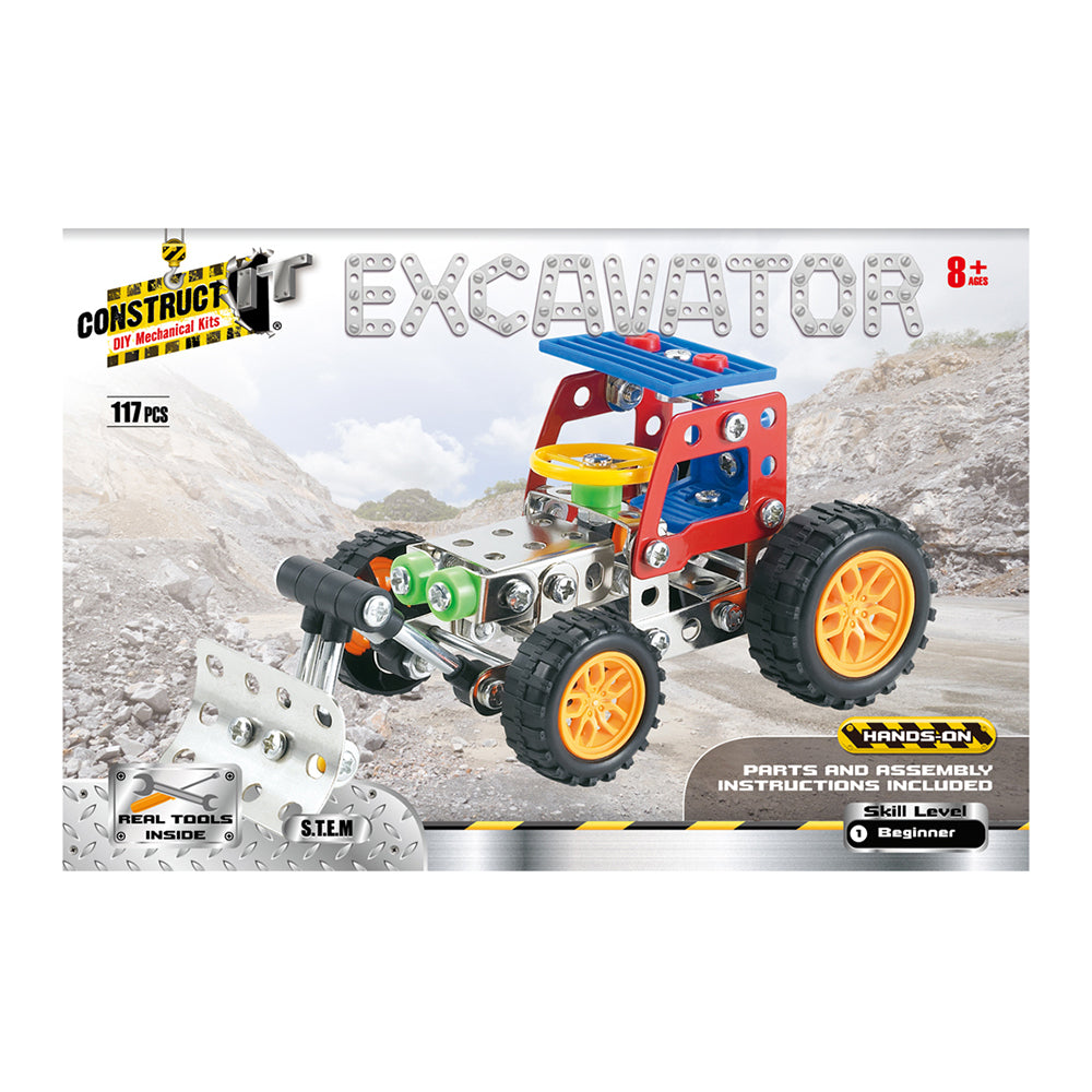 117pc Construct IT DIY Excavator Toy w/ Tools Kit Kids 8y+
