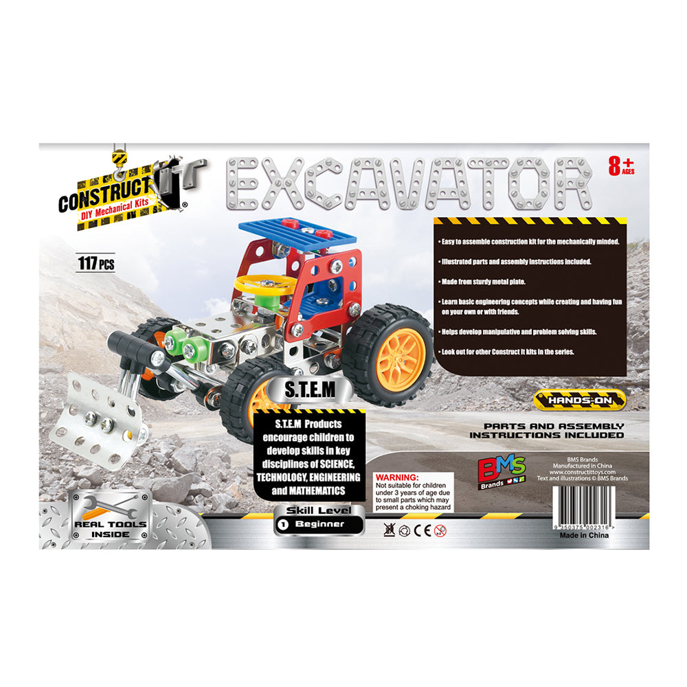 117pc Construct IT DIY Excavator Toy w/ Tools Kit Kids 8y+