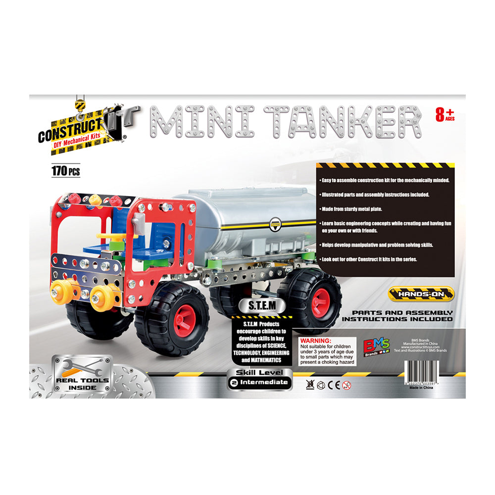 170pc Construct IT DIY Tanker Truck Toy w/ Tools Kit Kids 8y+