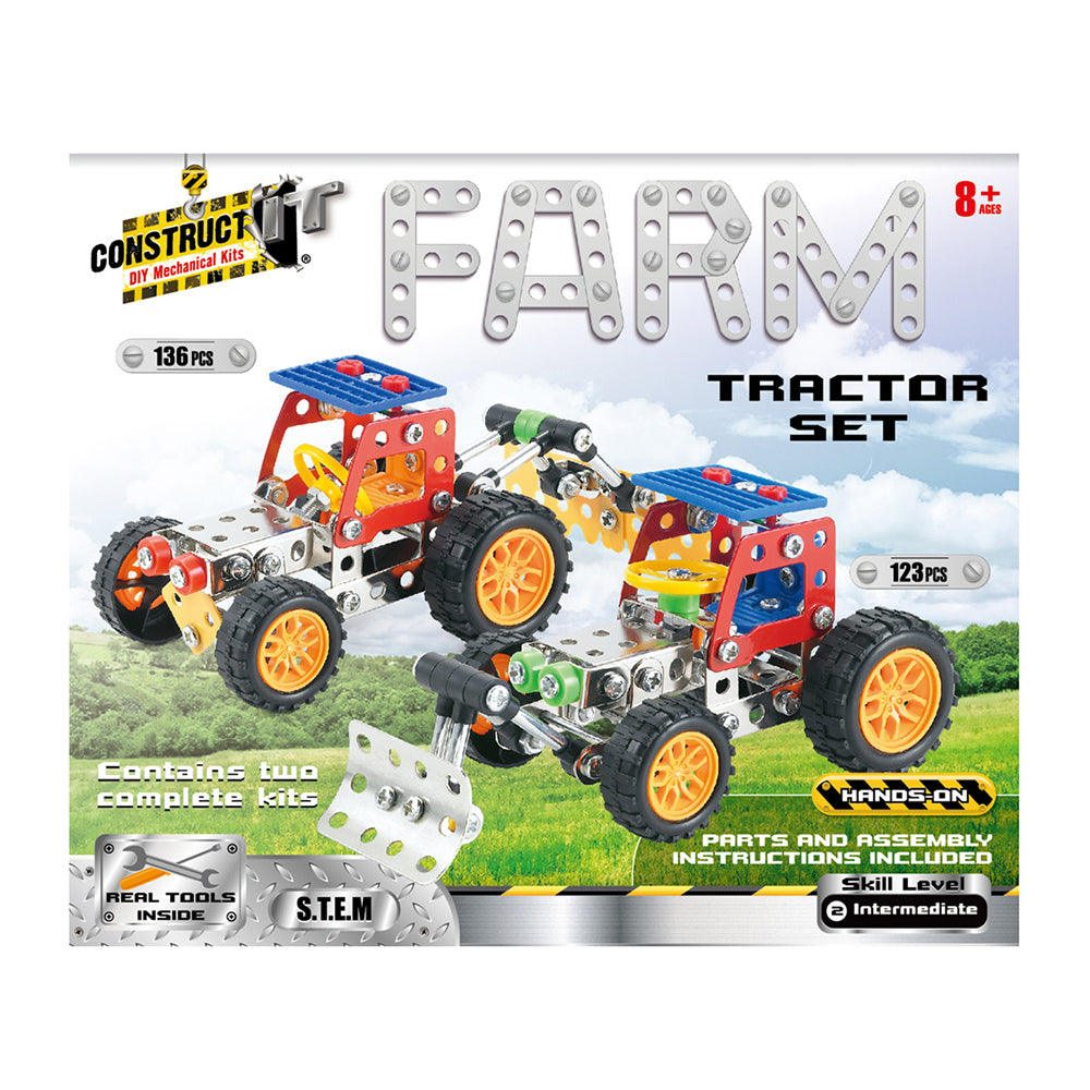 136pc Construct IT DIY Farm Tractor Set Toy w/ Tools Kit Kids 8y+