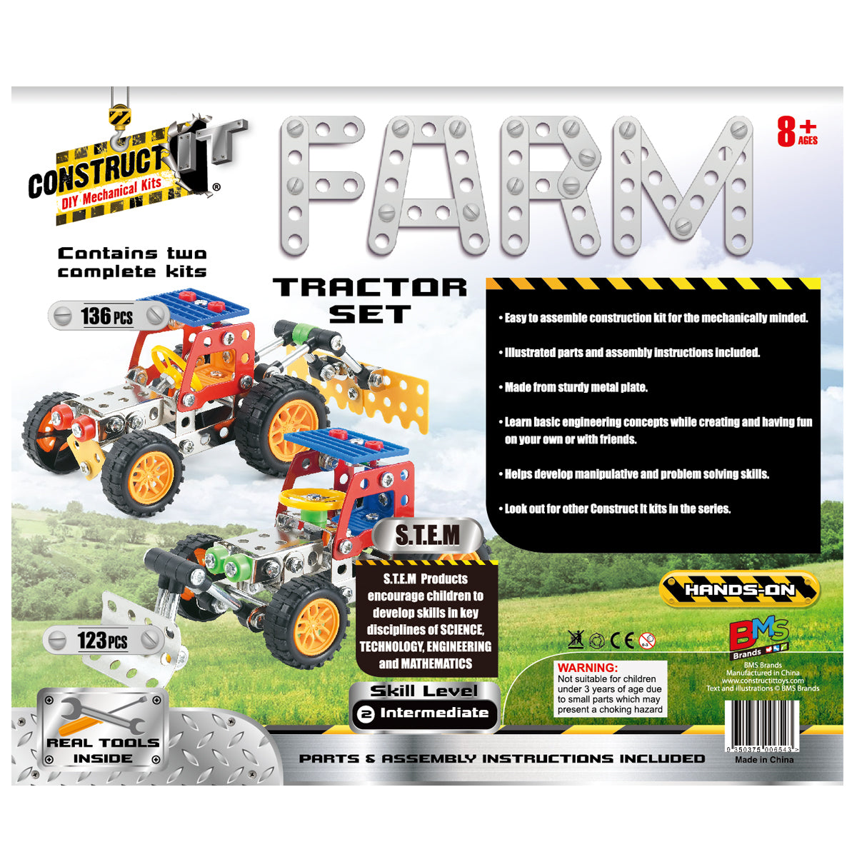 136pc Construct IT DIY Farm Tractor Set Toy w/ Tools Kit Kids 8y+