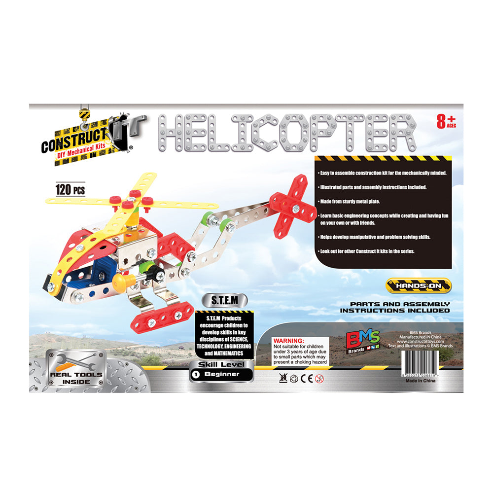 120pc Construct IT DIY Helicopter Toy w/ Tools Kit Kids 8y+