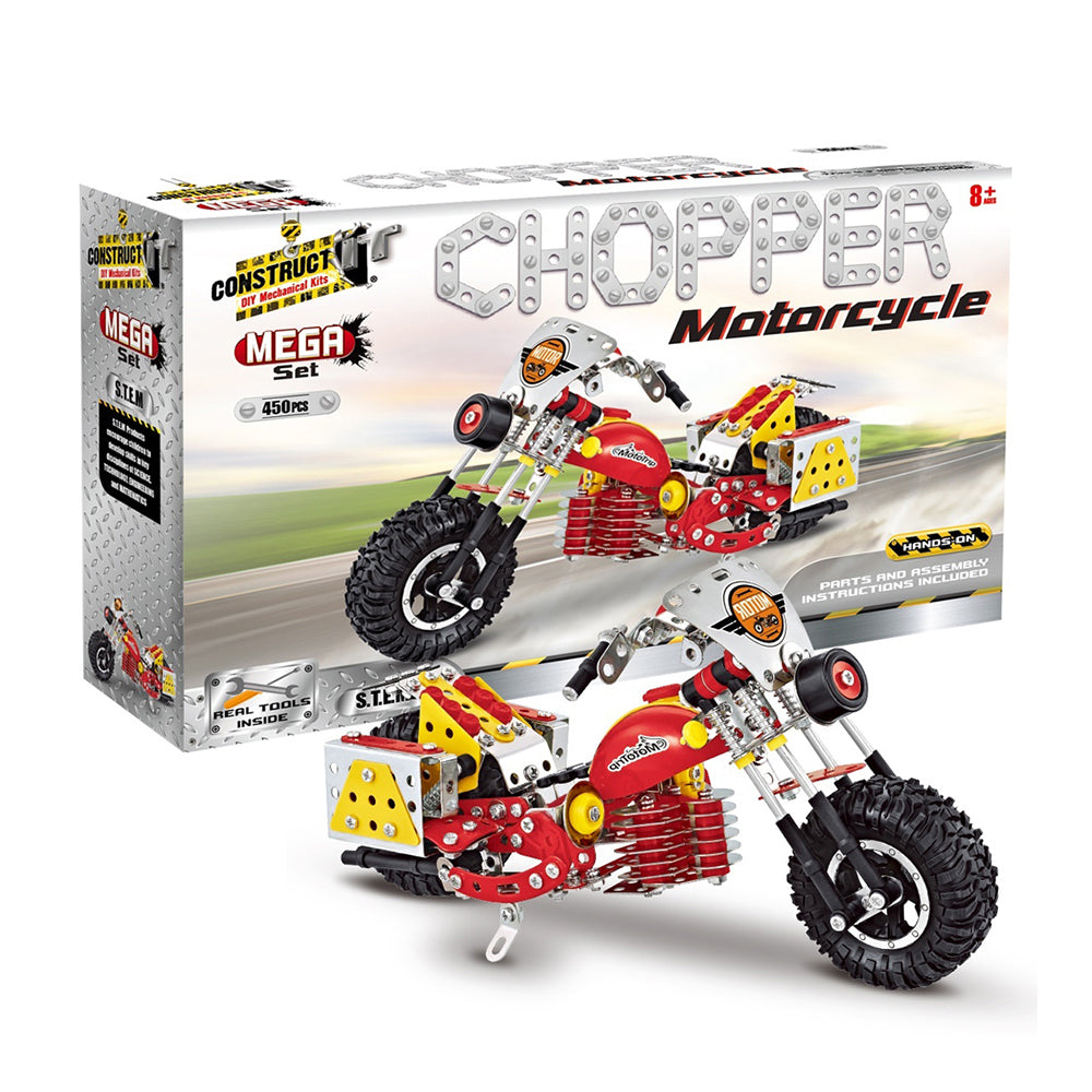 450pc Construct IT Mega Set DIY Chopper Motorcycle Toy w/Tools Kit Kids 8y+