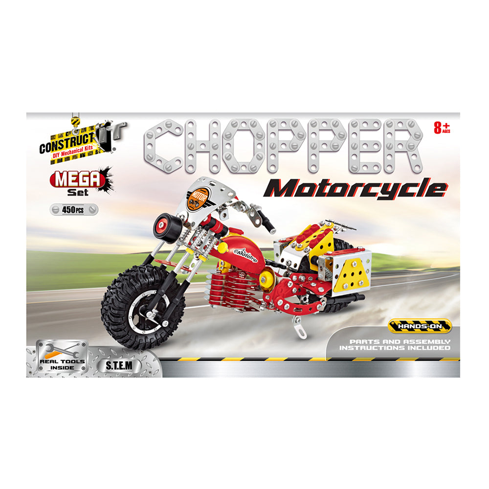 450pc Construct IT Mega Set DIY Chopper Motorcycle Toy w/Tools Kit Kids 8y+