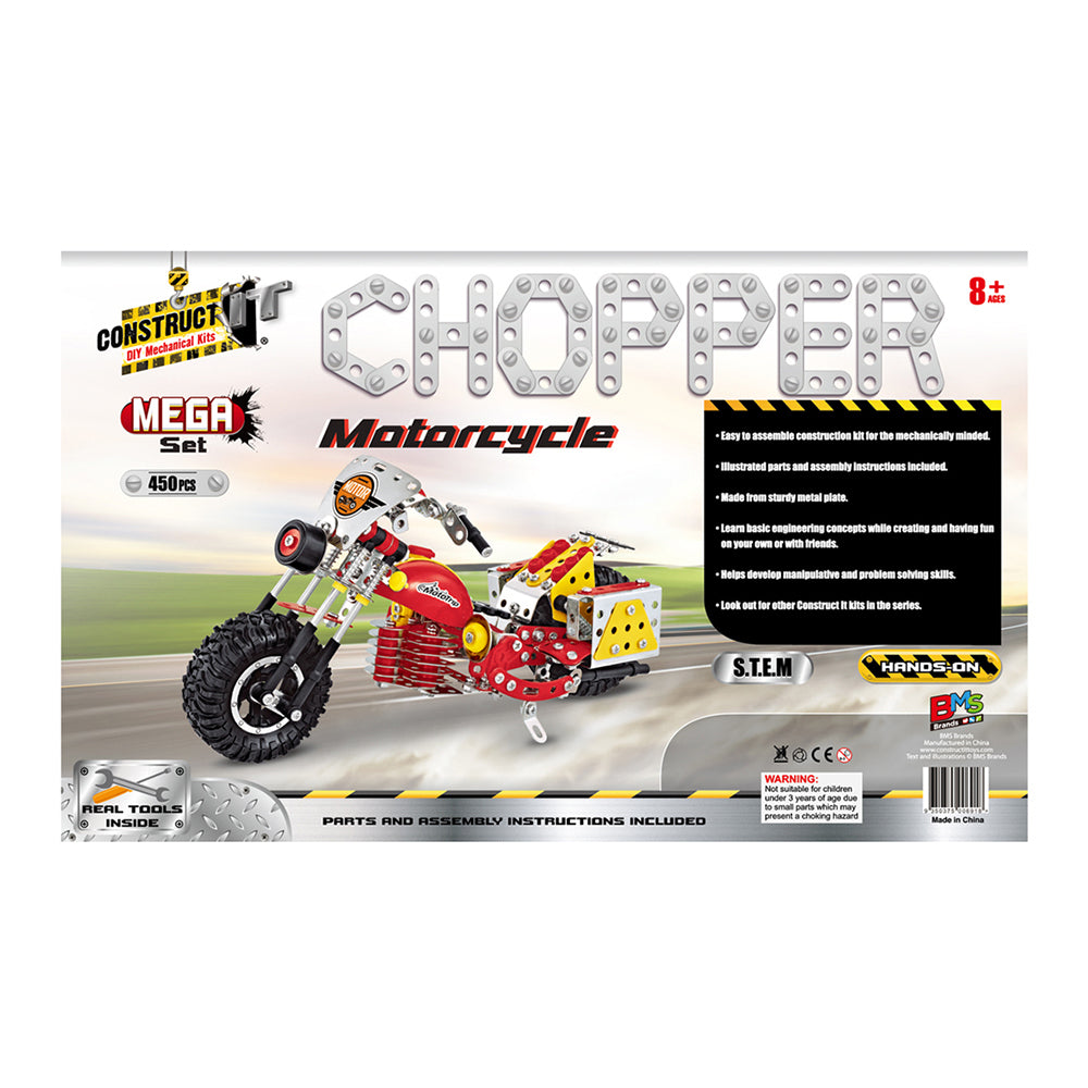 450pc Construct IT Mega Set DIY Chopper Motorcycle Toy w/Tools Kit Kids 8y+