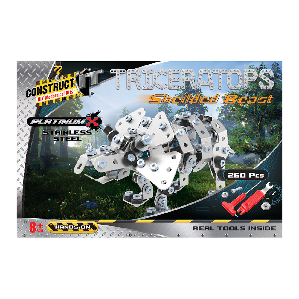 260pc Construct IT Platinum-X Triceratops Beast Toy w/ Tools Kit Kids 8+
