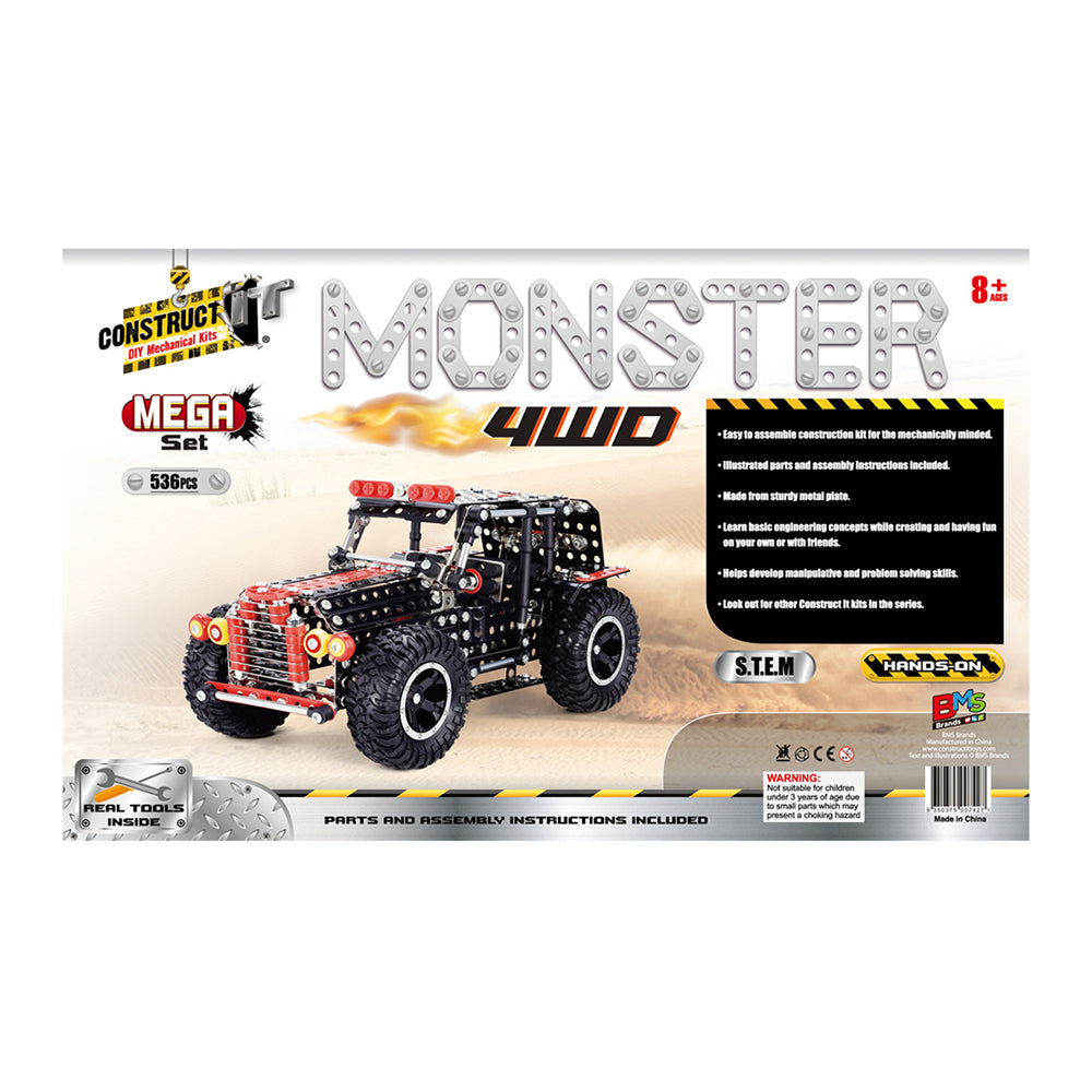 536pc Construct IT Mega Set DIY Monster 4WD Vehicle Toy w/Tools Kit Kids 8+