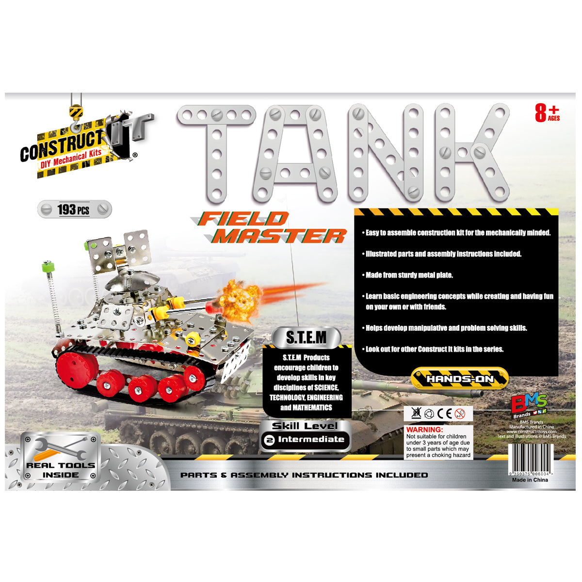 150pc Construct IT DIY Tank Field Master Toy w/ Tools Kit Kids 8y+