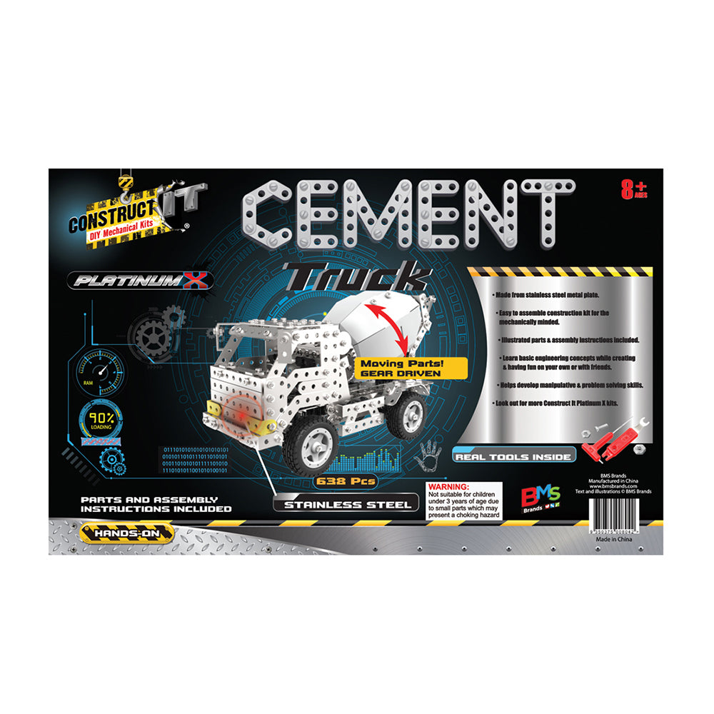 669pc Construct IT Platinum-X DIY Cement Truck Toy w/ Tools Kit Kids 8y+