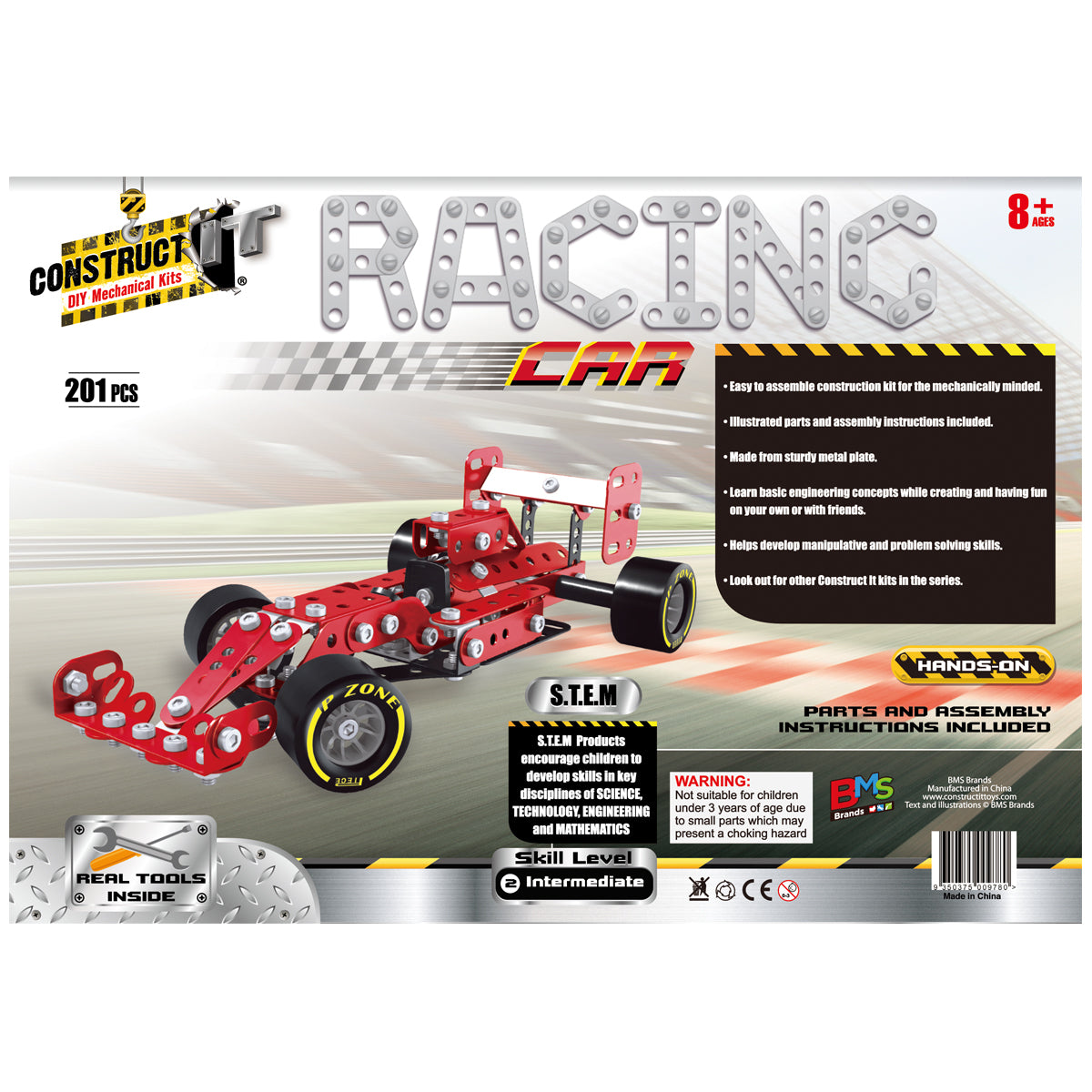 201pc Construct IT DIY Racing Car F1 Toy w/ Tools Kit Kids 8y+
